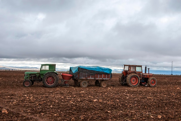 Tractor doing agricultural work in the field