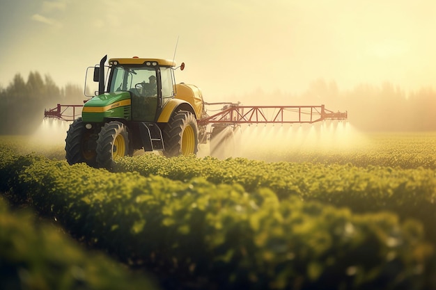 tractor drenken Tractor spuiten van een veld Farm landschap agrarisch mooi platteland land