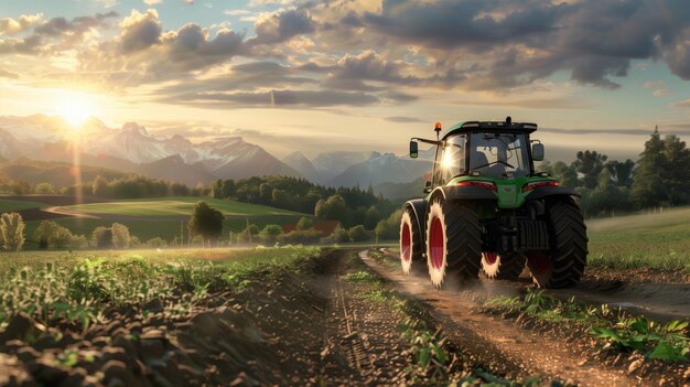 Tractor Driving on Dirt Road