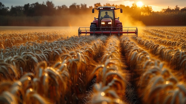 Tractor Driving Through Field of Crops