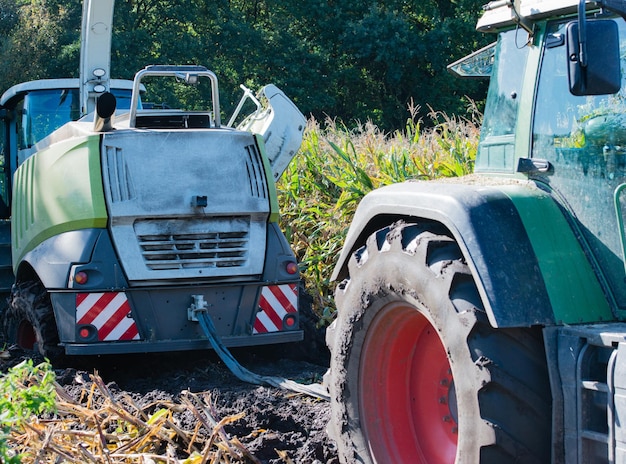 Foto tractorio sul campo contro gli alberi