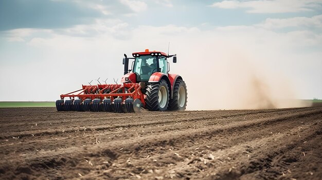 Photo tractor in field cleaning dirt