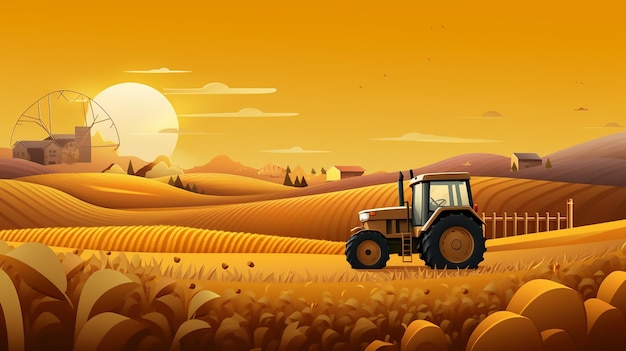 a tractor in a field of wheat.