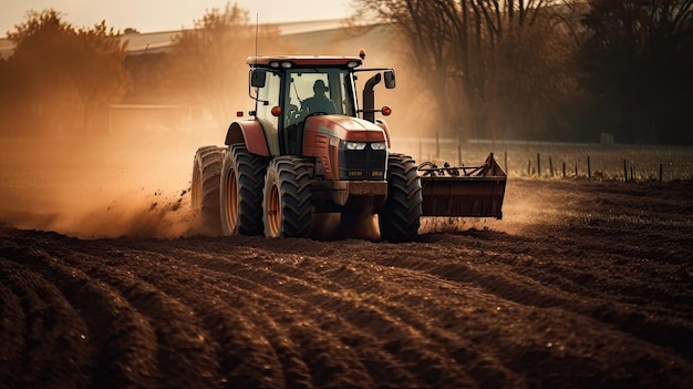 A tractor gracefully moving across the fields