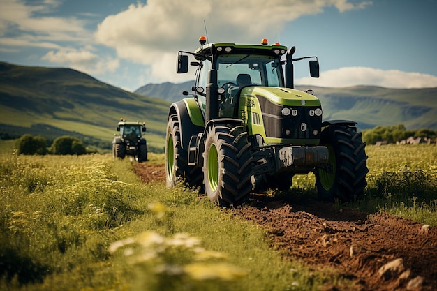 tractor in the green field