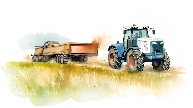 A tractor during the harvest colorful illustration Generative AI