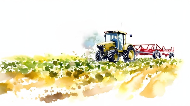 Трактор во время сбора урожая красочная иллюстрация Generative AI
