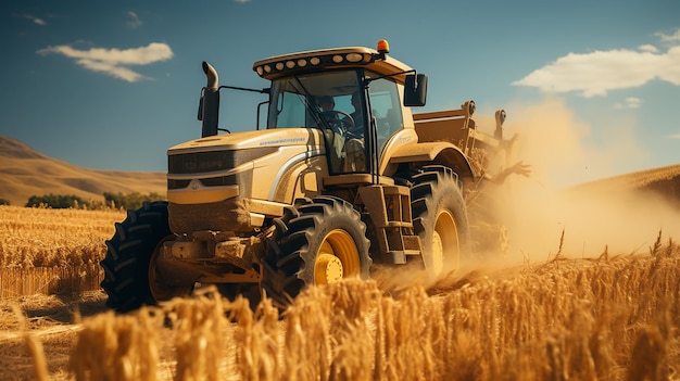 A tractor during the harvest