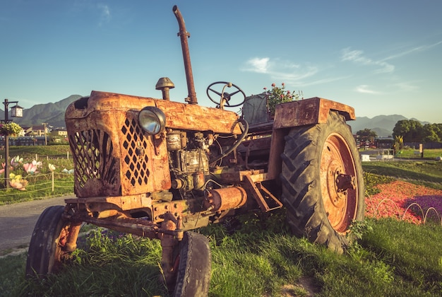 The tractor head on the lawn