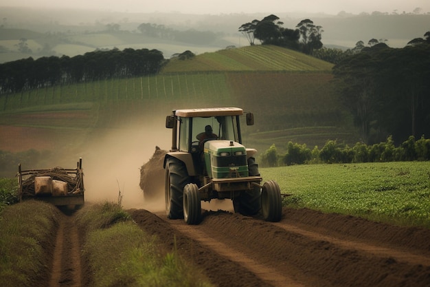 Tractor in het veld en landbouw AI gegenereerd