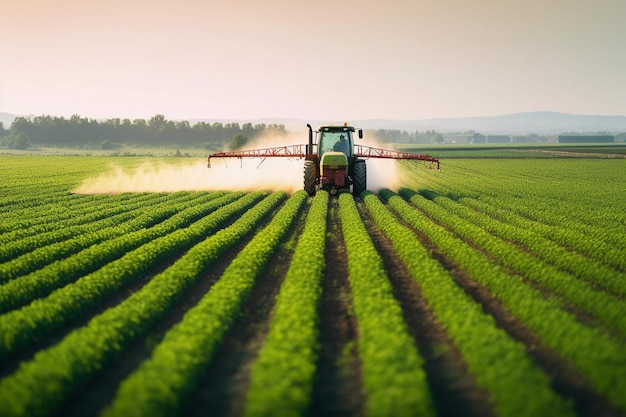 Tractor irrigating crops with tractor Modern irrigation systems