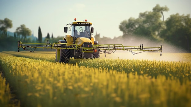 Photo a tractor is driving through a field of wheat