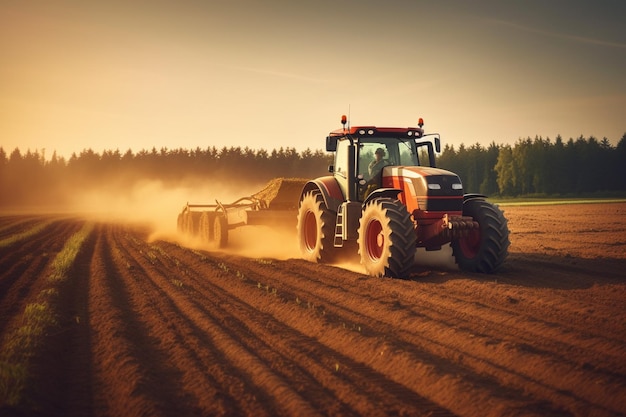 a tractor is driving through a field with the words " tractor " on it.