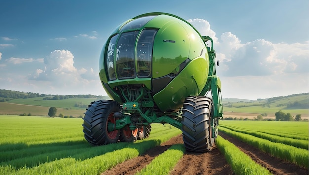 a tractor in the middle of a field farming futuristic tractors