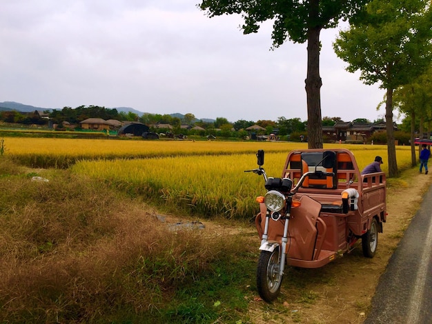 Foto tractor parcheggiato in un campo