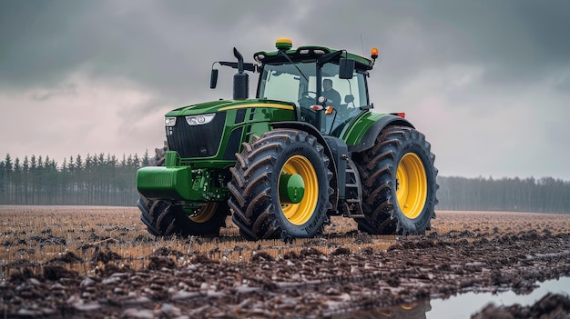 Tractor Parked in Muddy Field