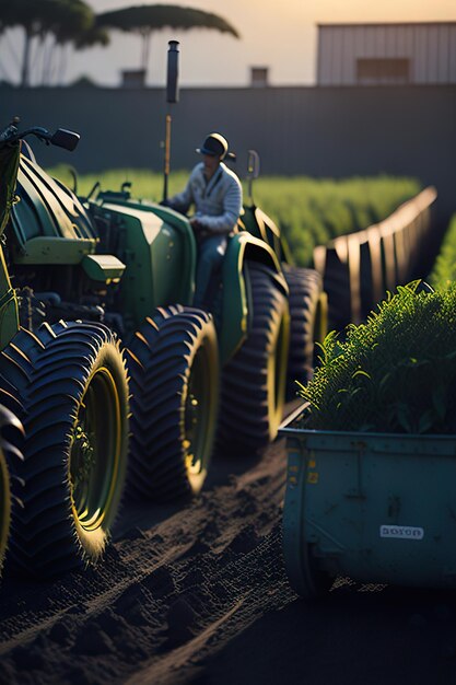 Photo tractor planting on the farm generative ai