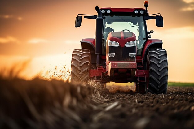 写真 tractor plowing a field of fertile soil for planting