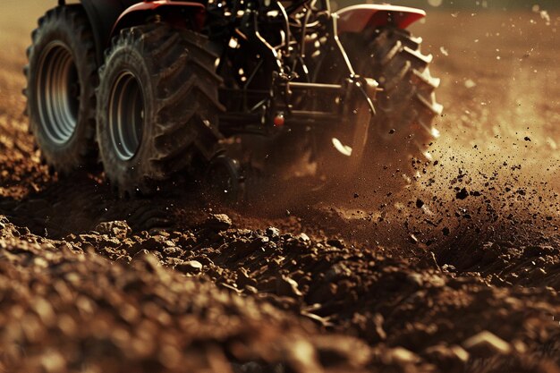 Tractor plowing a field of rich soil in preparatio