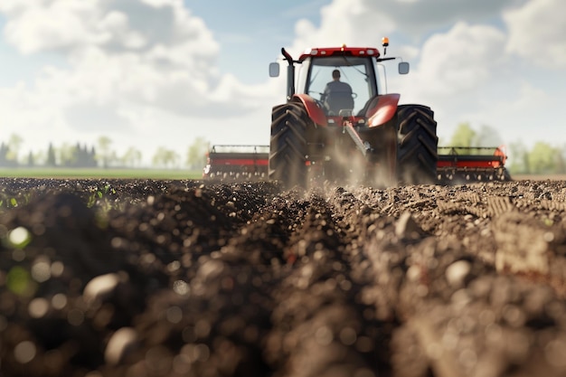 Photo tractor plowing a field of rich soil in preparatio