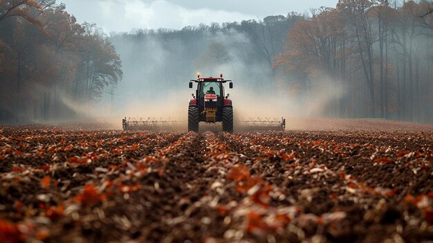 Photo tractor pulling a cultipacker to firm soil wallpaper