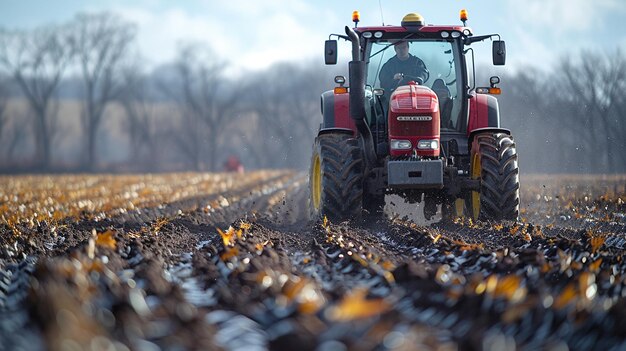 Photo tractor pulling a cultipacker to firm soil wallpaper