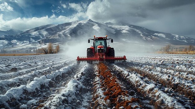 Photo tractor pulling a stone picker to remove rocks background