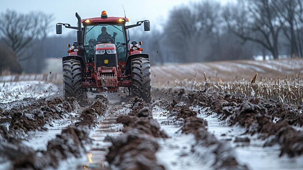 Photo tractor pulling a subsoiler to break wallpaper