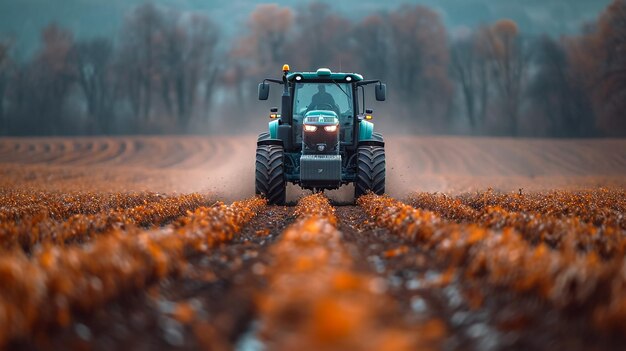 Тракторный посев прямо в стерню с помощью красного оборудования с использованием GPS для точного земледелия на полях Чехии