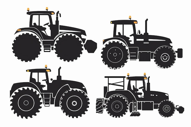 Tractor Silhouette Set On White Background