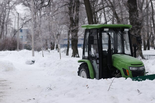 Photo tractor for snow removal in parks and on city streets