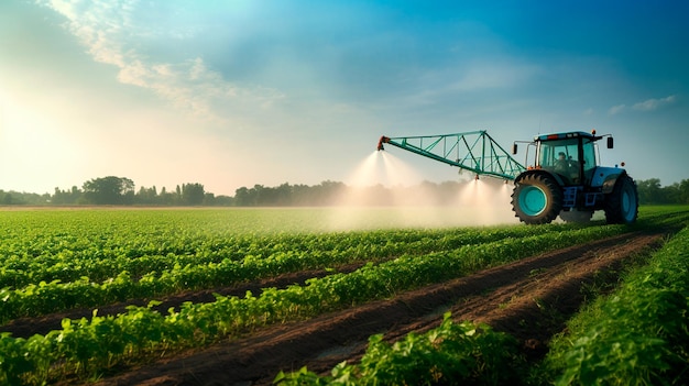 a tractor spraying pesticide on a field