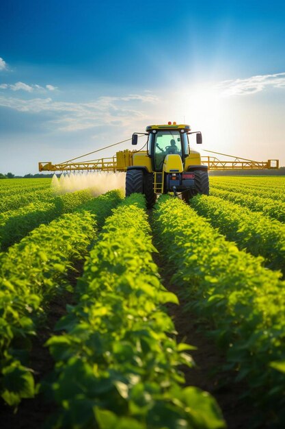 a tractor spraying pesticide on a field