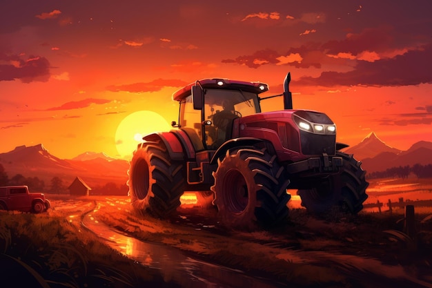 Tractor sunset Generate Ai