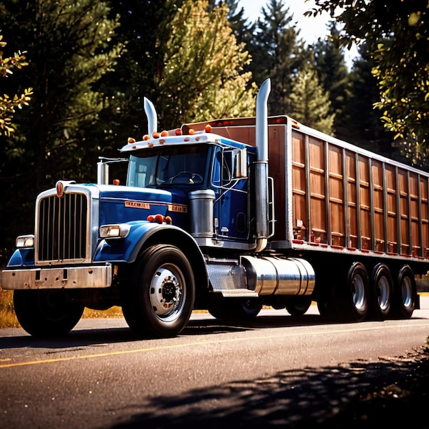 Tractor trailer delivery truck for cargo logistics over land highway