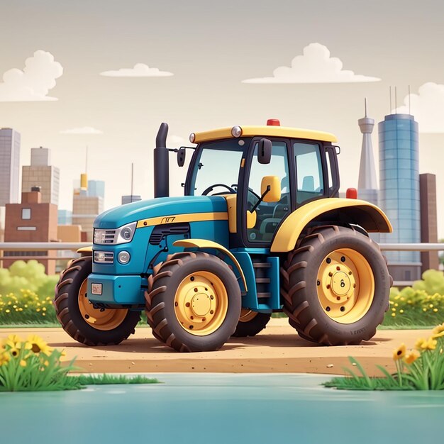 Tractor vehicle cartoon building transportation isolated