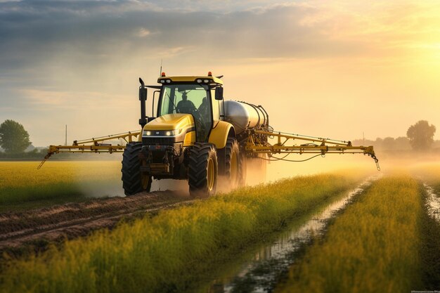 Tractor with sprayer in the field