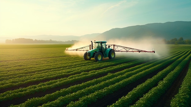 tractor with sprayer in the field