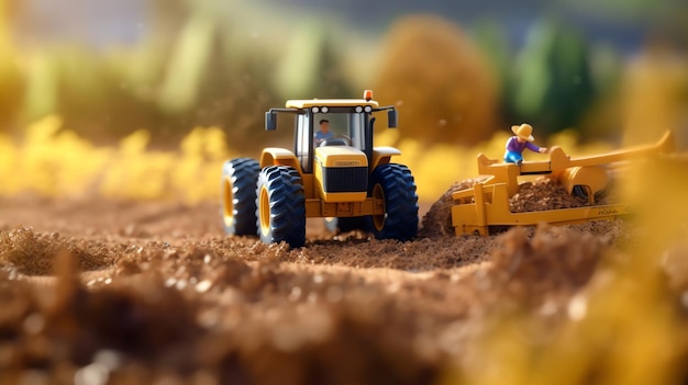 A tractor with a tractor on the back is driving through a field.