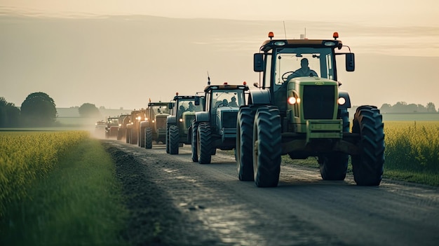 tractoren op de weg in een demonstratie voor agrarische hervorming gecreëerd met ai