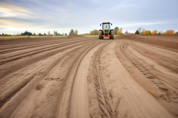 Foto tractorsporen in vochtige aarde