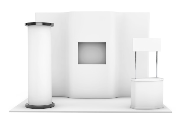 Foto stand fieristico commerciale commerciale su sfondo bianco. rendering 3d