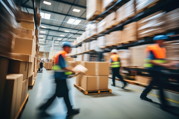 Trade Logistics in Focus Blurred Warehouse Activity