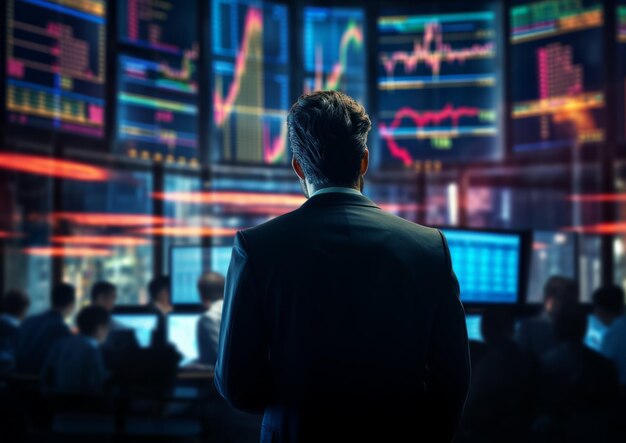 Photo the trader on a stock exchange floor using cyber tech and aipowered algorithms and predictive