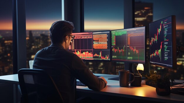 Photo a trader trades on the stock exchange