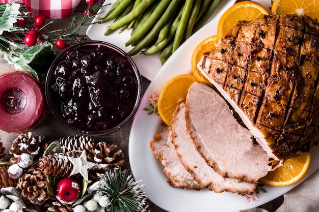 Tradicional homemade honey Glazed Ham for holidays