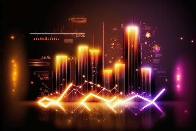 trading business chart on dark colorful neon background ai