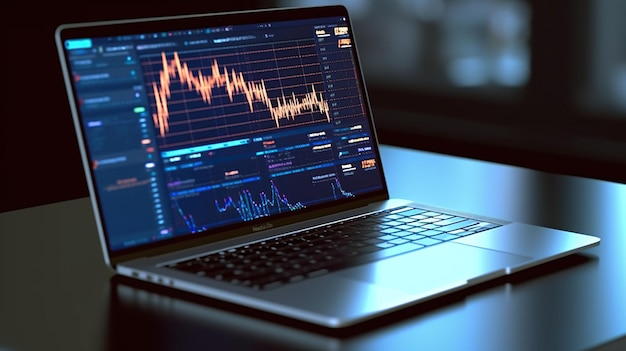 Trading chart displayed on the screen of the laptop