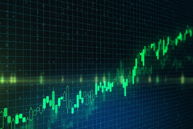 Trading concept with graphs going up at abstract binary code background