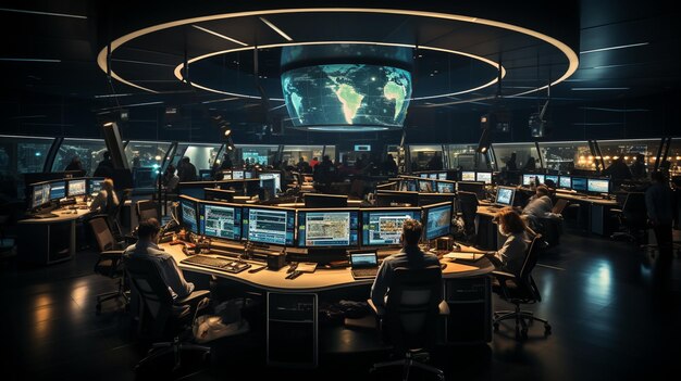 Photo a trading floor with brokers engaged background